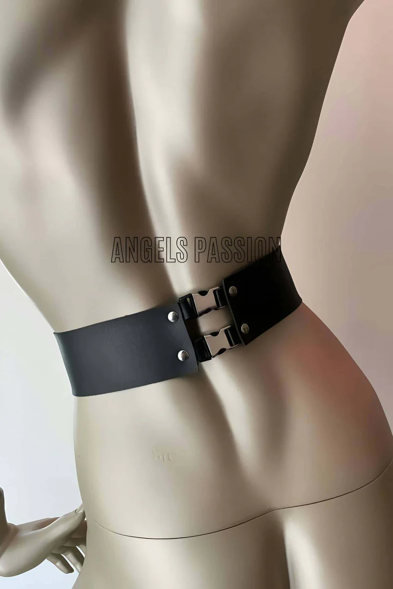 Black corset harness with dual buckle closure on back