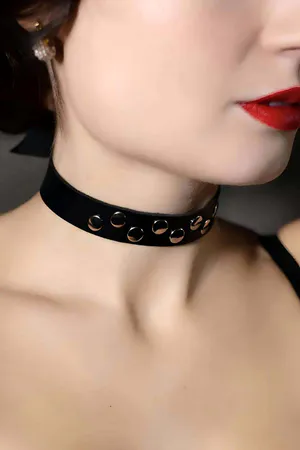 Perçin Detaylı Şık Deri Choker-Tasma - APFT778