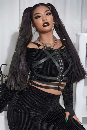 Black Studded Vegan Leather Chest Harness with Cage Straps
