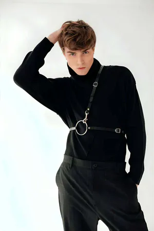 Black Faux Leather Chest Harness with O-Ring Single Shoulder Strap