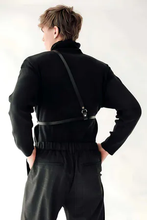 Black Faux Leather Chest Harness with O-Ring Single Shoulder Strap