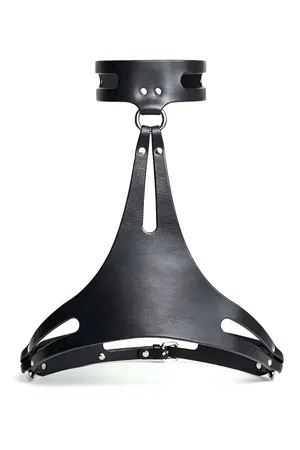 Black Faux Leather Strappy Chest Harness with O-Ring Detail