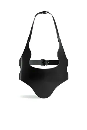 Black Faux Leather High-Waisted Harness Belt with O-Ring Thigh Garters