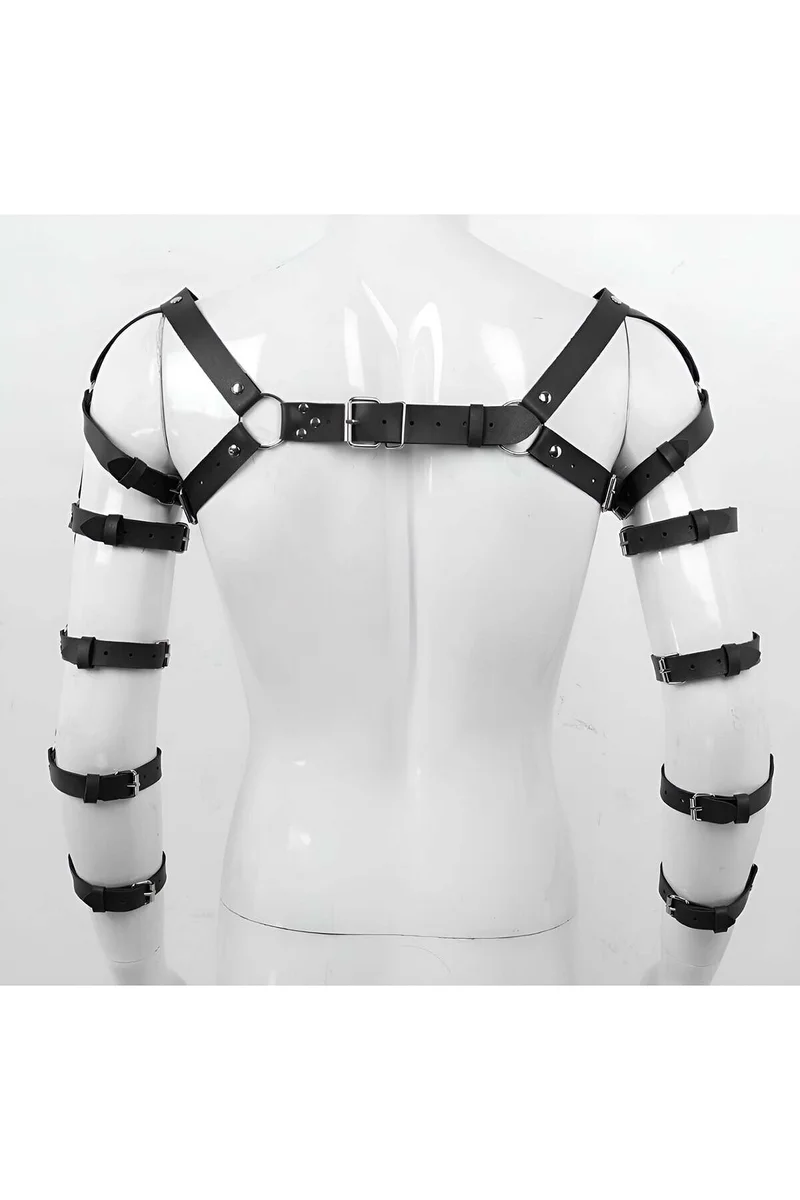 Siyah Faux Leather Erkek Kol ve Omuz Harness Arka Görünüm