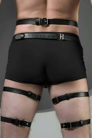 Black Faux Leather Leg Harness Men Multi-Strap O-Rings
