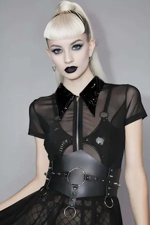 Black Spiked Faux Leather O-Ring Waist & Chest Harness