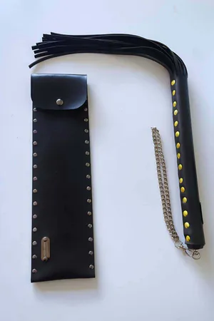 Deri Çantalı Siyah Kırbaç, Şık Deri Kırbaç, Sexy Aksesuar - APFT1287