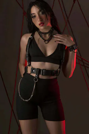 Black Faux Leather Full Body Harness Women Adjustable Straps Silver Chain