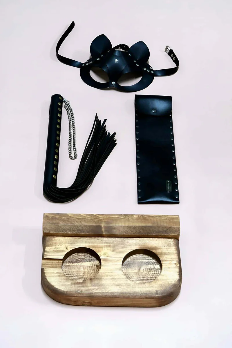 Black Faux Leather Kitty Mask