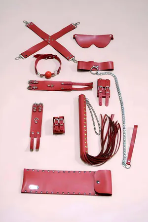 Kırbaç Kelepçe Set, 7'li Takım, Ayak - El Kelepçesi, Maske, Ağız Topu - APFT1311