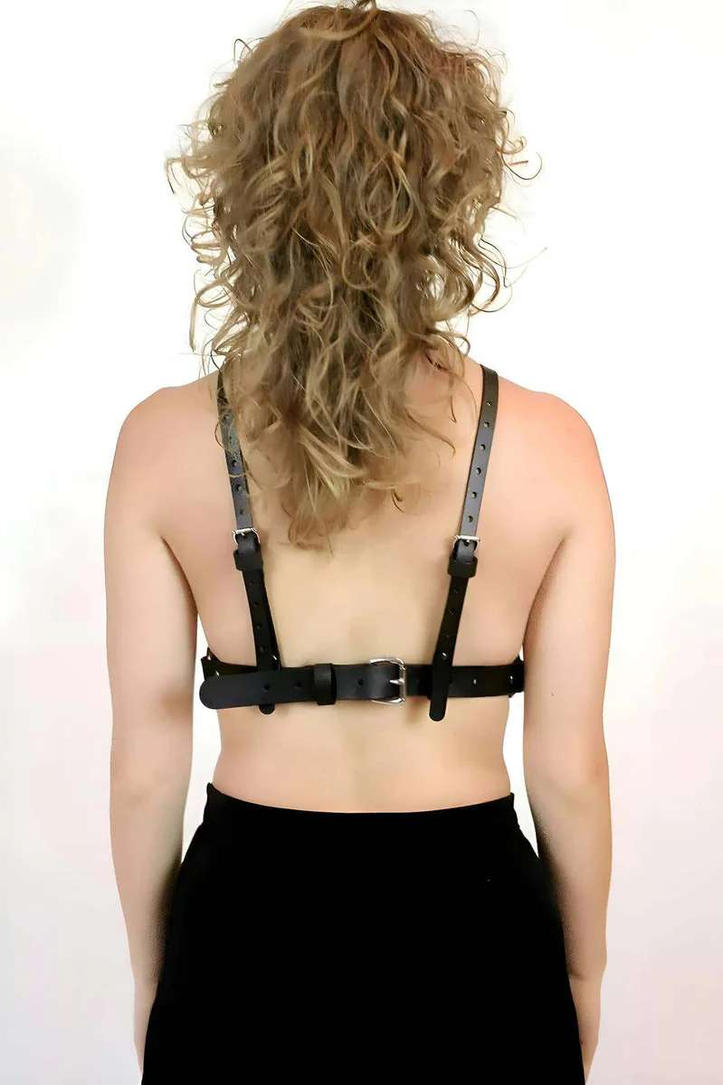Black Faux Leather Chest Harness Back