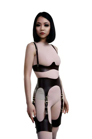 Dark Brown Faux Leather Harness Garter Set Underbust Thigh Straps