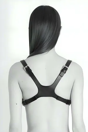 Black Faux Leather Skull Body Harness with O-Ring Accents