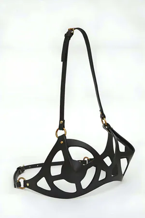 Black Faux Leather Cutout Bust Harness Bra Top Women Fashion Accessory