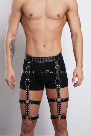 Perçin Detaylı Şık Erkek Bacak Harness, Erkek Fantazi Jartiyer Harness - APFTM193