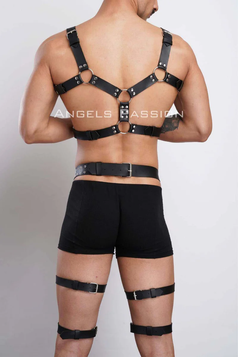Leg Harness Garter Straps Black Faux Leather Adjustable Buckles