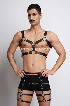 Erkek Deri Göğüs Harness ve Bacak Harness Takım - APFTM195