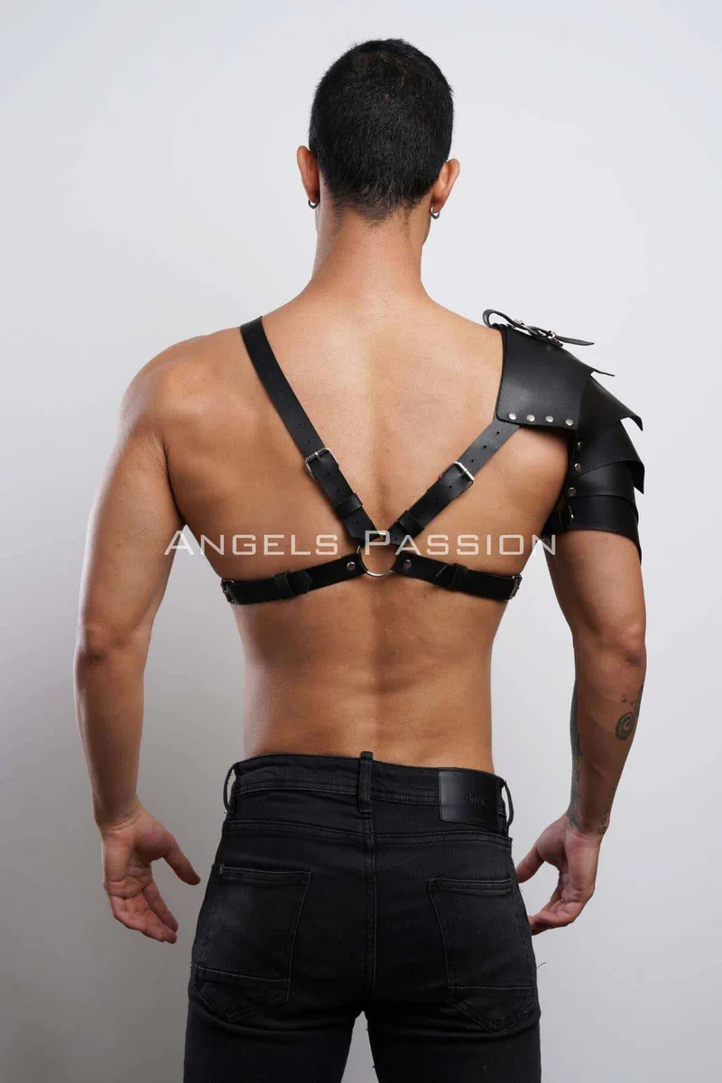 black harness lingerie detailed shoulder armor straps