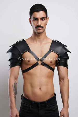 Black Faux Leather Shoulder Armor Harness with Spiked Shoulders