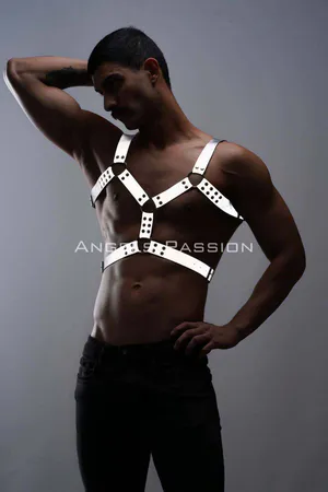 Reflective Chest Harness Silver O-Ring Strappy Design