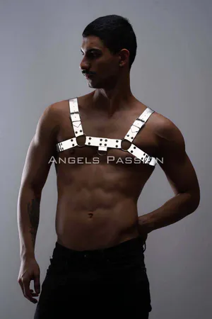 Karanlıkta Parlayan - Reflektörlü Erkek Göğüs Harness, Erkek Partywear - APFTM149