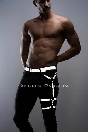 White Reflective Thigh Harness Black Pants O-Ring Straps D-Rings
