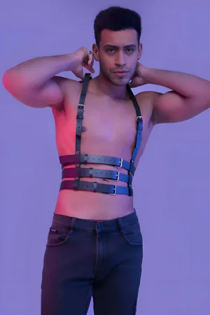 Black Faux Leather Chest Harness Men Adjustable Strappy Design