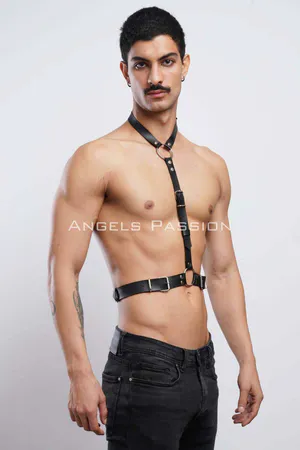 Deri Boyundan Askılı Erkek Harness, Clubwear, Leather Partywear - APFTM124