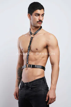 Deri Boyundan Askılı Erkek Harness, Clubwear, Leather Partywear - APFTM124