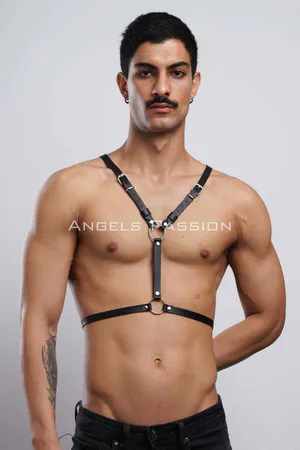 Kanatlı Erkek Harness, Erkek Göğüs Harness ve Kanat Detay, Deri Kanatlı Harness - APFTM150