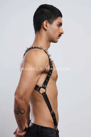 Çivi Detaylı Erkek Göğüs Harness, Erkek Clubwear, Deri Erkek Harness - APFTM203