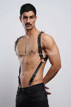 Çivi Detaylı Erkek Göğüs Harness, Erkek Clubwear, Deri Erkek Harness - APFTM203