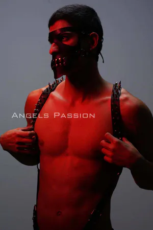 Çivi Detaylı ve Maskeli Erkek Harness Takım, Erkek Clubwear, Erkek Göğüs Harness - APFTM204
