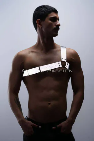 Reflektörlü (Karanlıkta Parlayan) Tek Omuz Erkek Göğüs Harness, Clubwear - APFTM32