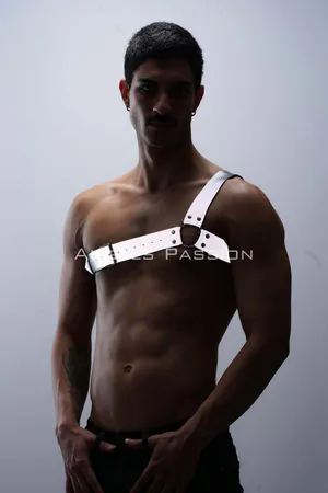 Reflektörlü (Karanlıkta Parlayan) Tek Omuz Erkek Göğüs Harness, Clubwear - APFTM32