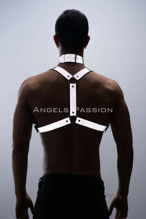 Karanlıkta Parlayan (Reflektörlü) Choker ve Göğüs Harness Takım, Clubwear - APFTM35