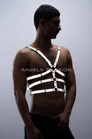 Karanlıkta Parlayan - Reflektörlü Erkek Göğüs Harness, T-Shirt Üzeri Harness - APFTM38