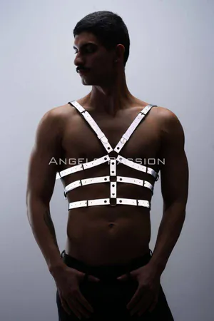 Karanlıkta Parlayan - Reflektörlü Erkek Göğüs Harness, T-Shirt Üzeri Harness - APFTM38