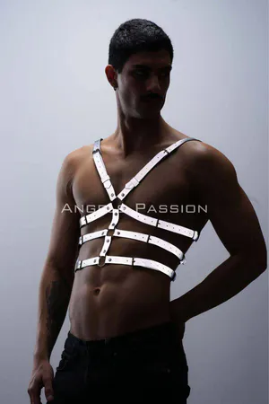 Karanlıkta Parlayan - Reflektörlü Erkek Göğüs Harness, T-Shirt Üzeri Harness - APFTM38
