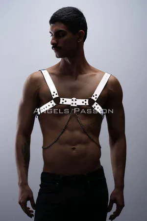 Reflektörlü (Karanlıkta Parlayan) Zincir Detaylı Şık Erkek Göğüs Harness, Reflektörlü Clubwear - APFTM109