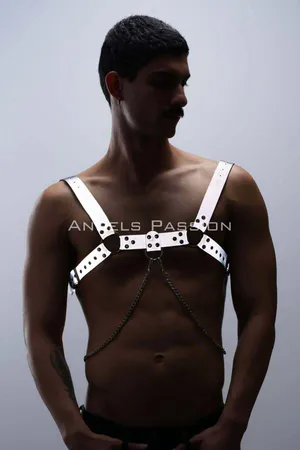 Reflektörlü (Karanlıkta Parlayan) Zincir Detaylı Şık Erkek Göğüs Harness, Reflektörlü Clubwear - APFTM109
