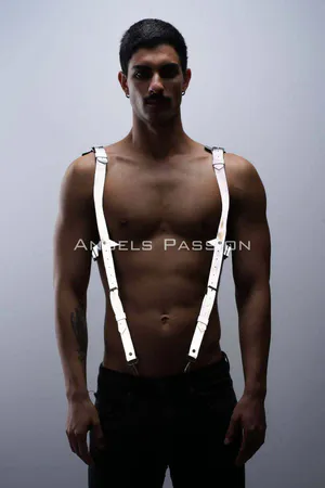 Karanlıkta Parlayan - Reflektörlü Pantolon Askısı, Erkek Göğüs Harness - Reflektörlü Clubwear - APFTM135