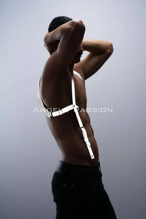 Karanlıkta Parlayan - Reflektörlü Pantolon Askısı, Erkek Göğüs Harness - Reflektörlü Clubwear - APFTM135