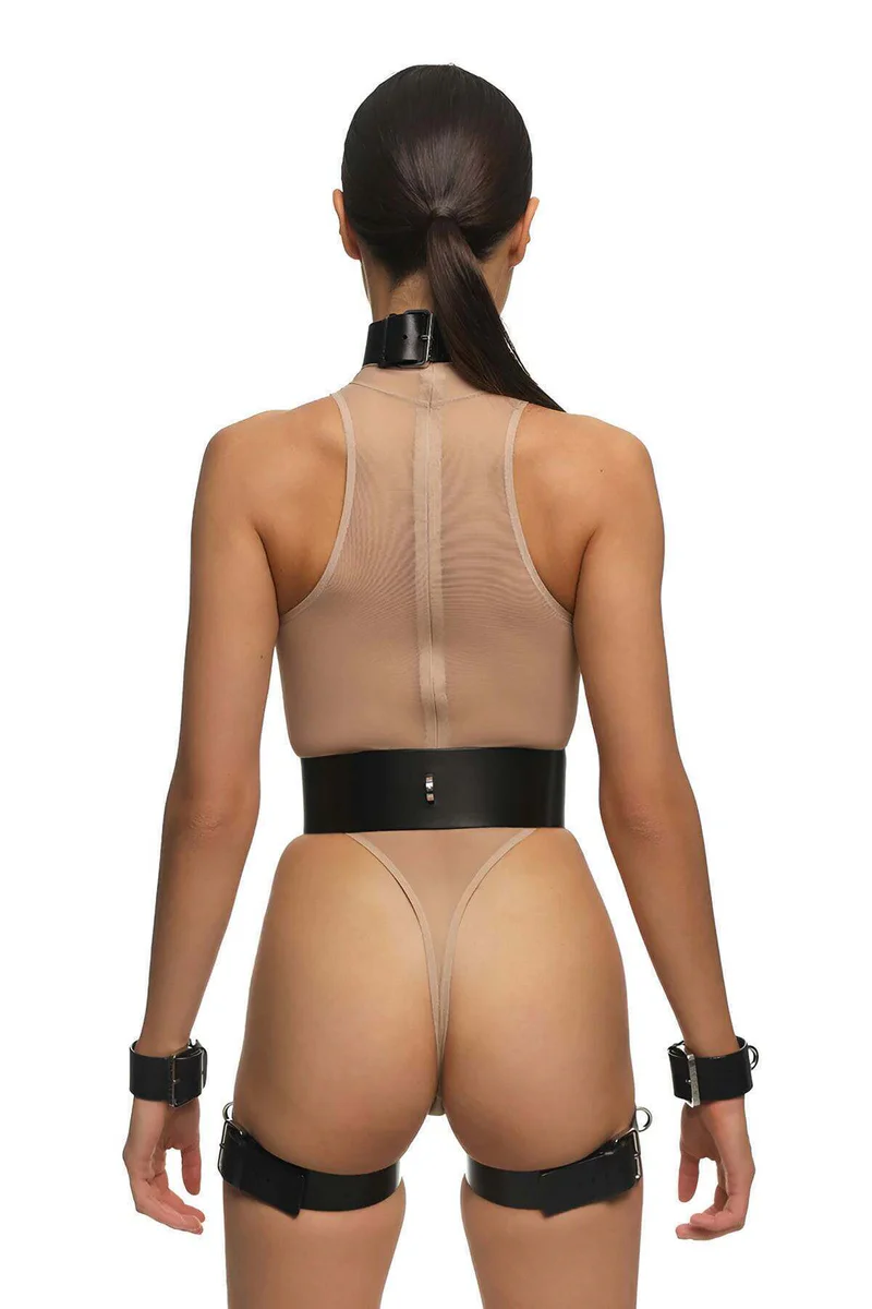 Adjustable Vegan Leather Harness Back View