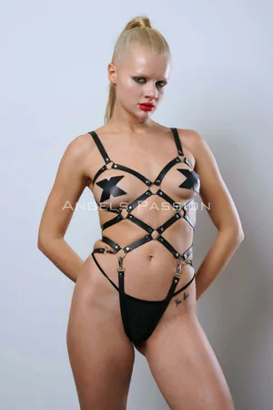Deri Fantezi Giyim, Vücudu Saran Full Body Harness - APFT811