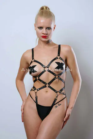 Deri Fantezi Giyim, Vücudu Saran Full Body Harness - APFT811