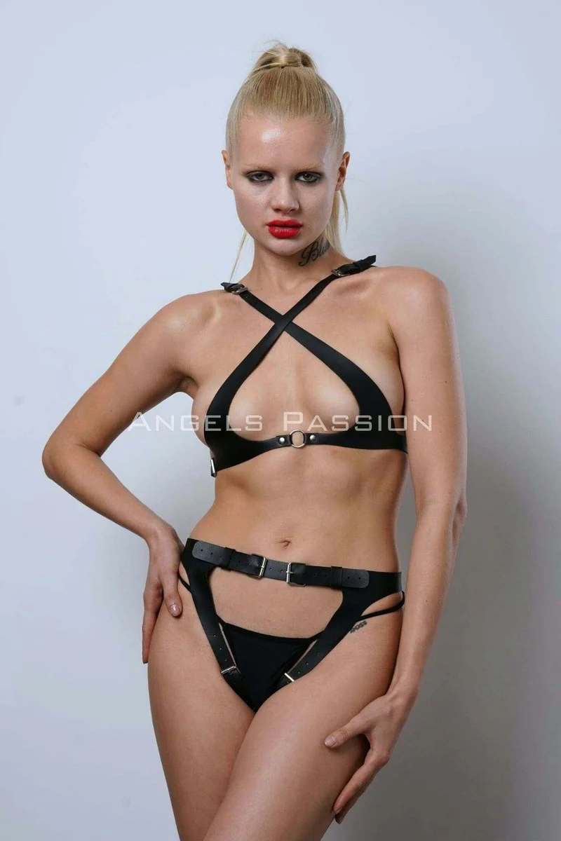 Vegan Leather High Waist Harness Brief