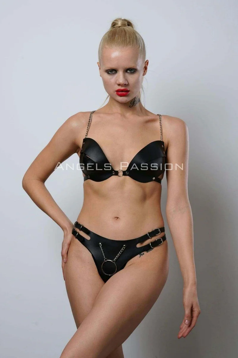 Faux leather festival lingerie set with