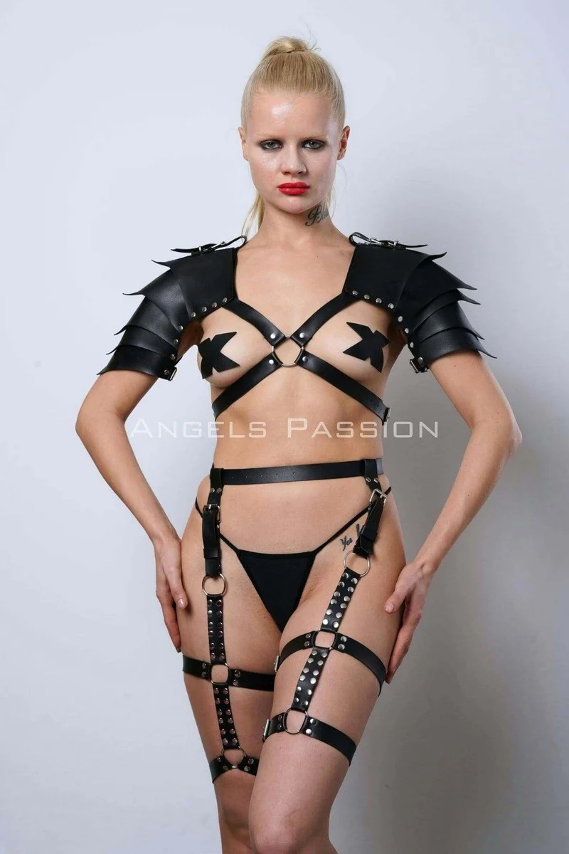 Full View Black Faux Leather Gladiator Harness