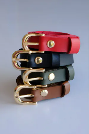 Multi-Color Faux Leather Waist Belt Set Red Black Olive Brown Buckles Stacked